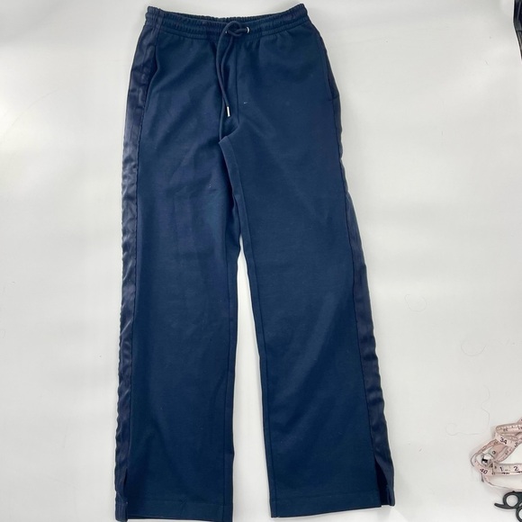 The Greii Navy Blue Straight Leg Drawstring Satin Trim Athleisure Sweatpants - Picture 1 of 11